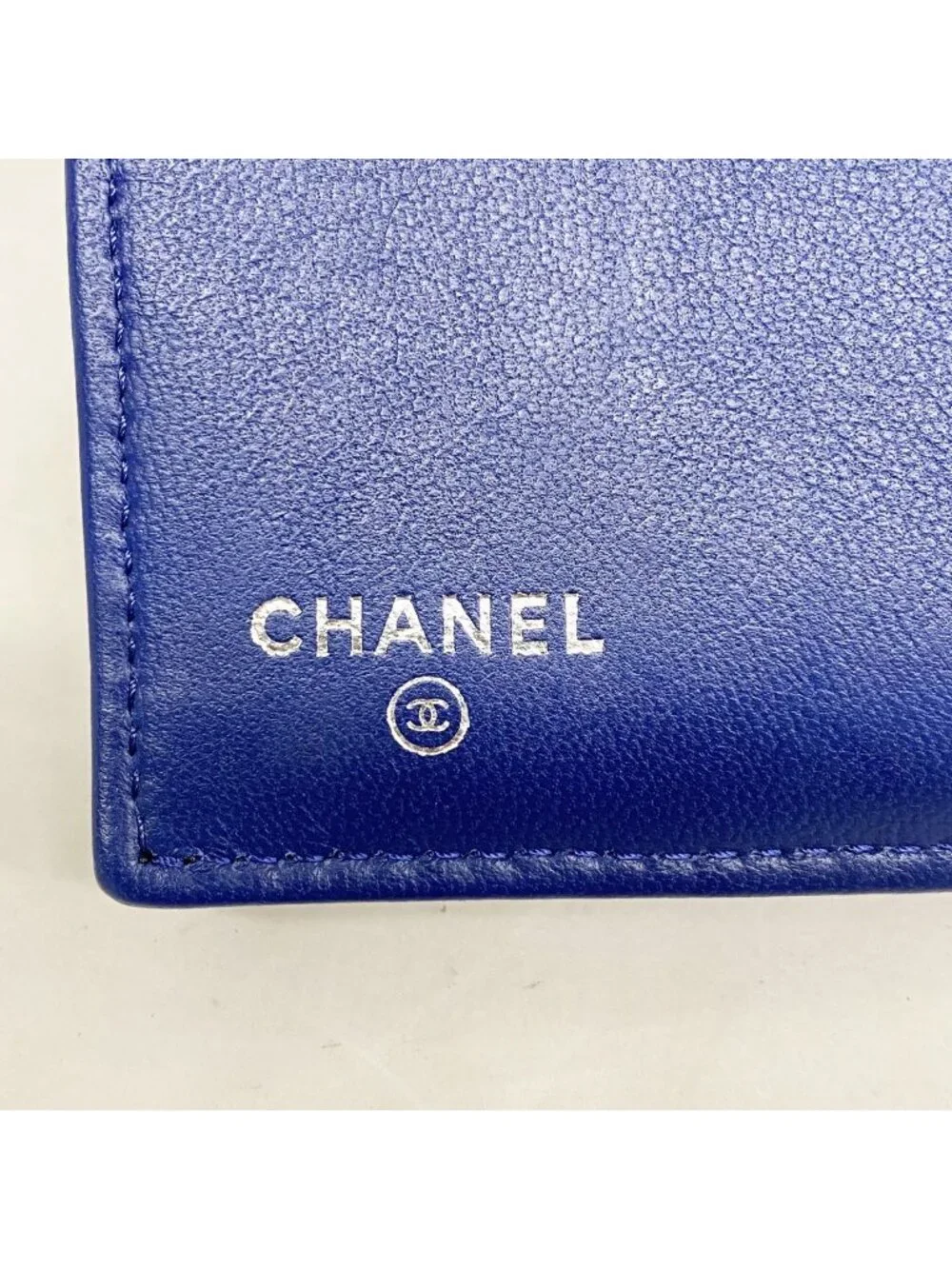 Chanel Trifold Wallet Quilted Lambskin Blue Silver